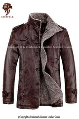 Men's Peacoat with Fur Collar | Premium Cowhide | Black/Brown | Winter Topcoat