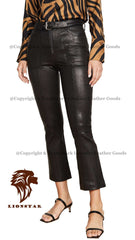 Women's Black Sheepskin Leather Trousers | Premium Slim Fit | Tailored Elegance | Belt Options