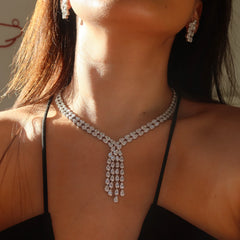 Luxury Water Drop Long Necklace Bracelet Earring Set for Women's Cubic Zirconia Bridal Jewelry S543