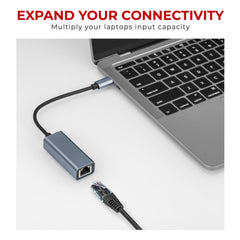 Maplin USB-C to Gigabit RJ45 Ethernet Network LAN Adapter - Black, 0.25m