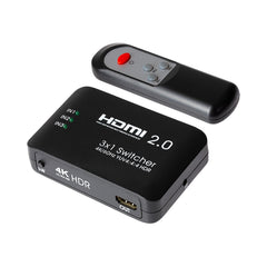 Maplin HDMI Switch 3 Ports In 1 Port Out 4K Ultra HD @60Hz with Remote Control - Black