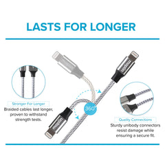 Maplin Lightning to USB-C 20W High Speed Braided Cable - Silver, 3m