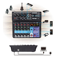 TEYUN NA6 6-channel Small Mixing Console Mobile Phone Sound Card Live Broadcast Computer Recording Console Processor, EU Plug, NA6 EU Plug