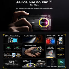 Ulefone Armor Mini 20 Pro, 8GB+256GB, IP68/IP69K Rugged Phone, 4.7 inch Android 14 MediaTek Dimensity 6300 5G Octa Core, Network: 5G, NFC, OTG, Armor Mini 20 Pro