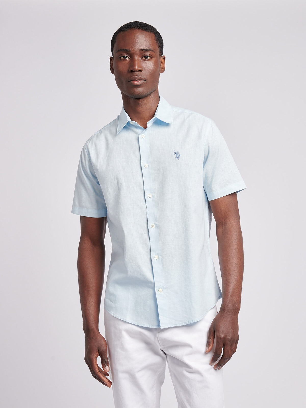 Mens Linen Blend Short Sleeve Shirt Ice Water