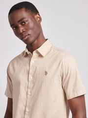 Mens Linen Blend Short Sleeve Shirt Doeskin