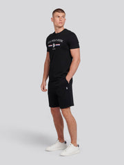 Mens Double Horsemen Sweat Shorts Black Bright White DHM