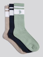Mens 3 Pack Fashion Brand Stripe Sports Socks Dark Sapphire Navy