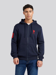 Mens Classic Fit Player 3 Zip Hoodie in Dark Sapphire Navy / Haute Red DHM