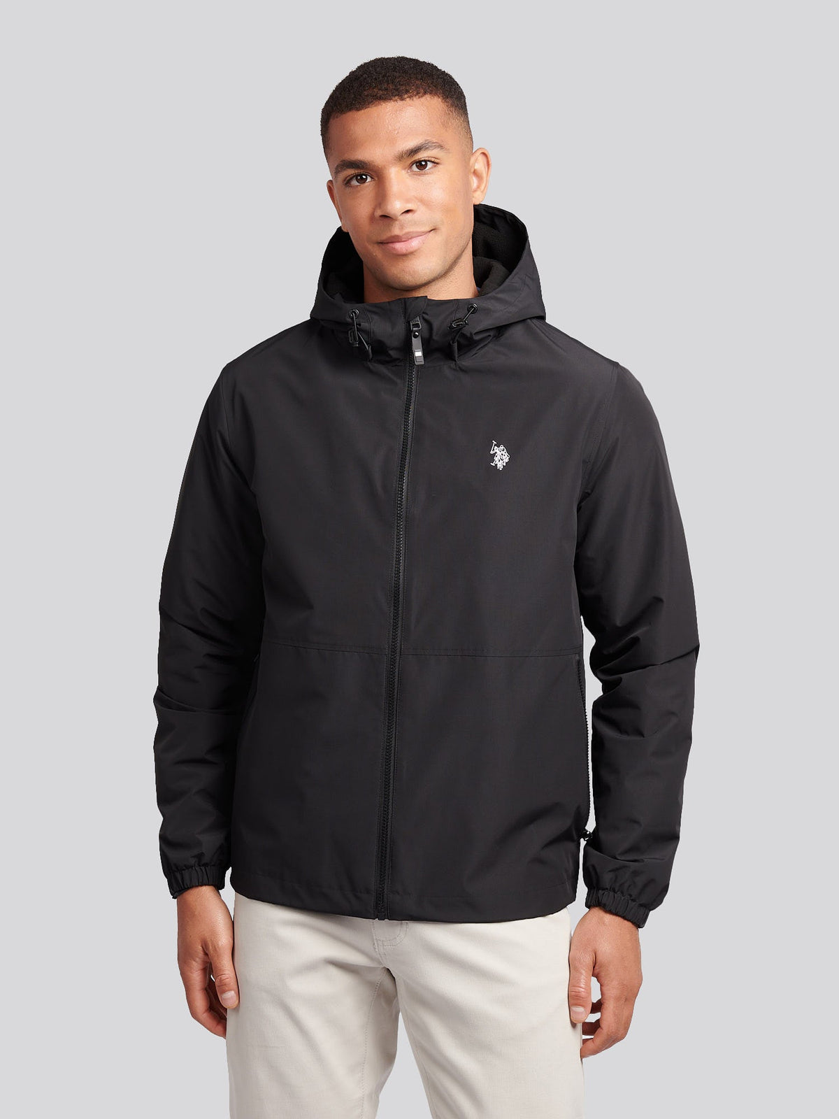 Mens Fleece Lined Windbreaker Jacket in Black Bright White DHM