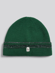 Mens Stripe Tipping Rib Knit Beanie in Pineneedle