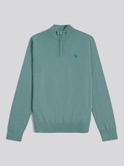 Mens Cotton Quarter Zip Funnel Jumper Arctic