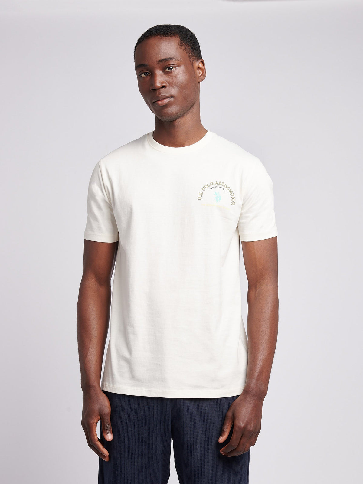 Mens Front/Back Print Graphic T-Shirt in Whisper White