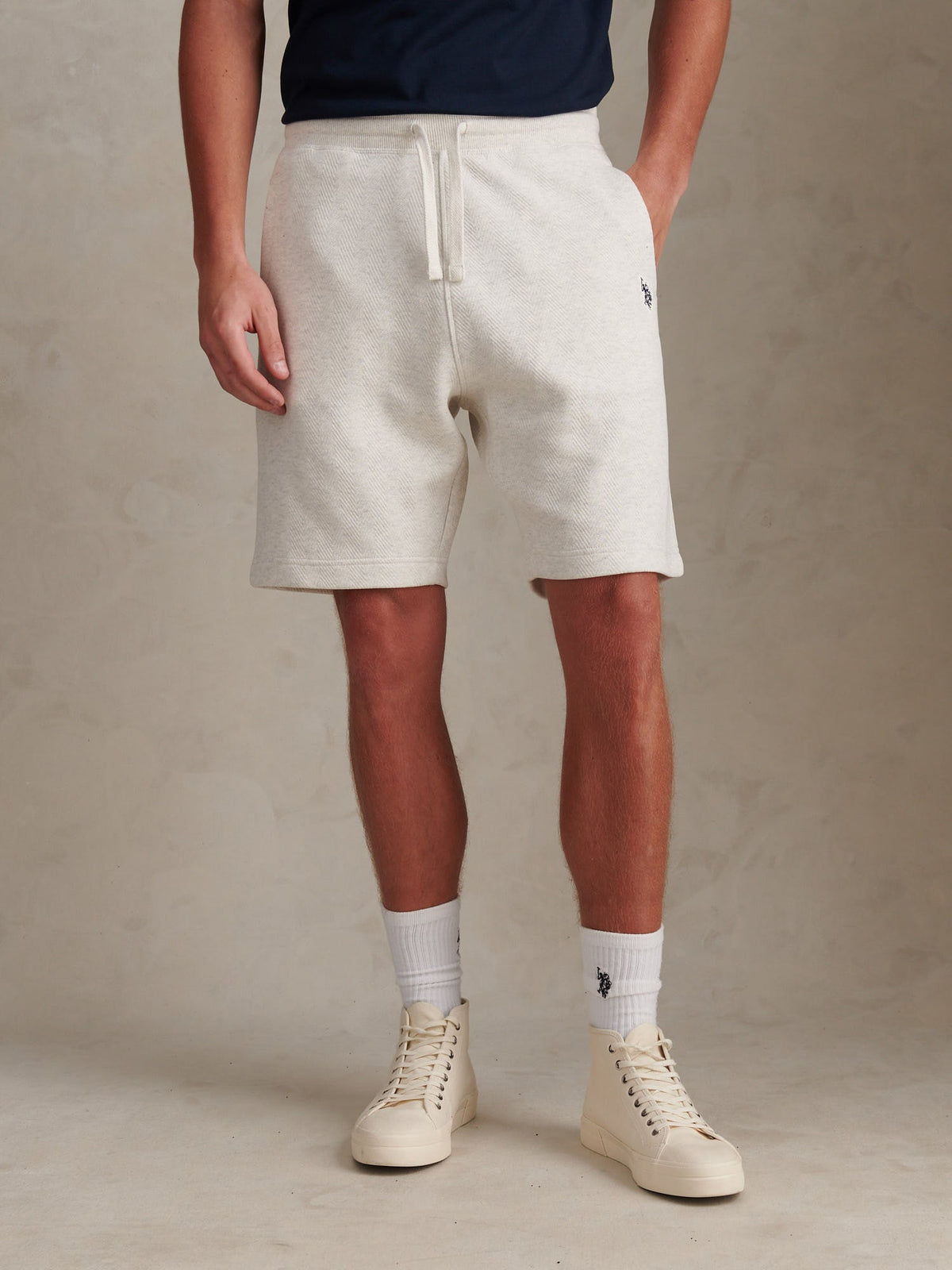 Mens Double Horsemen Herringbone Sweat Short Light Grey Marl