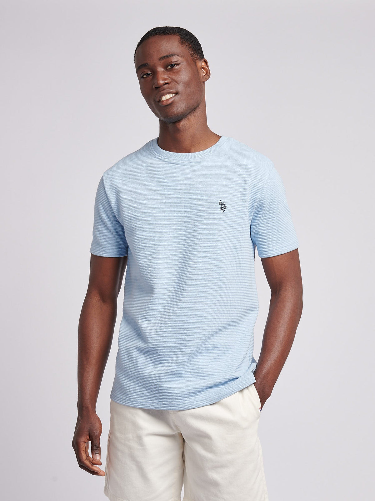 Mens Texture Double Horsemen T-Shirt in Chambray Blue