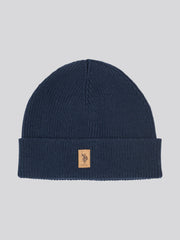 Mens Luxury Rib Knit Beanie & Scarf Set in Dark Sapphire Navy