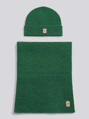 Mens Luxury Rib Knit Beanie & Scarf Set in Pineneedle