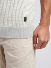 Mens Vertical Texture Stripe Knit Polo Shirt in Northern Droplet