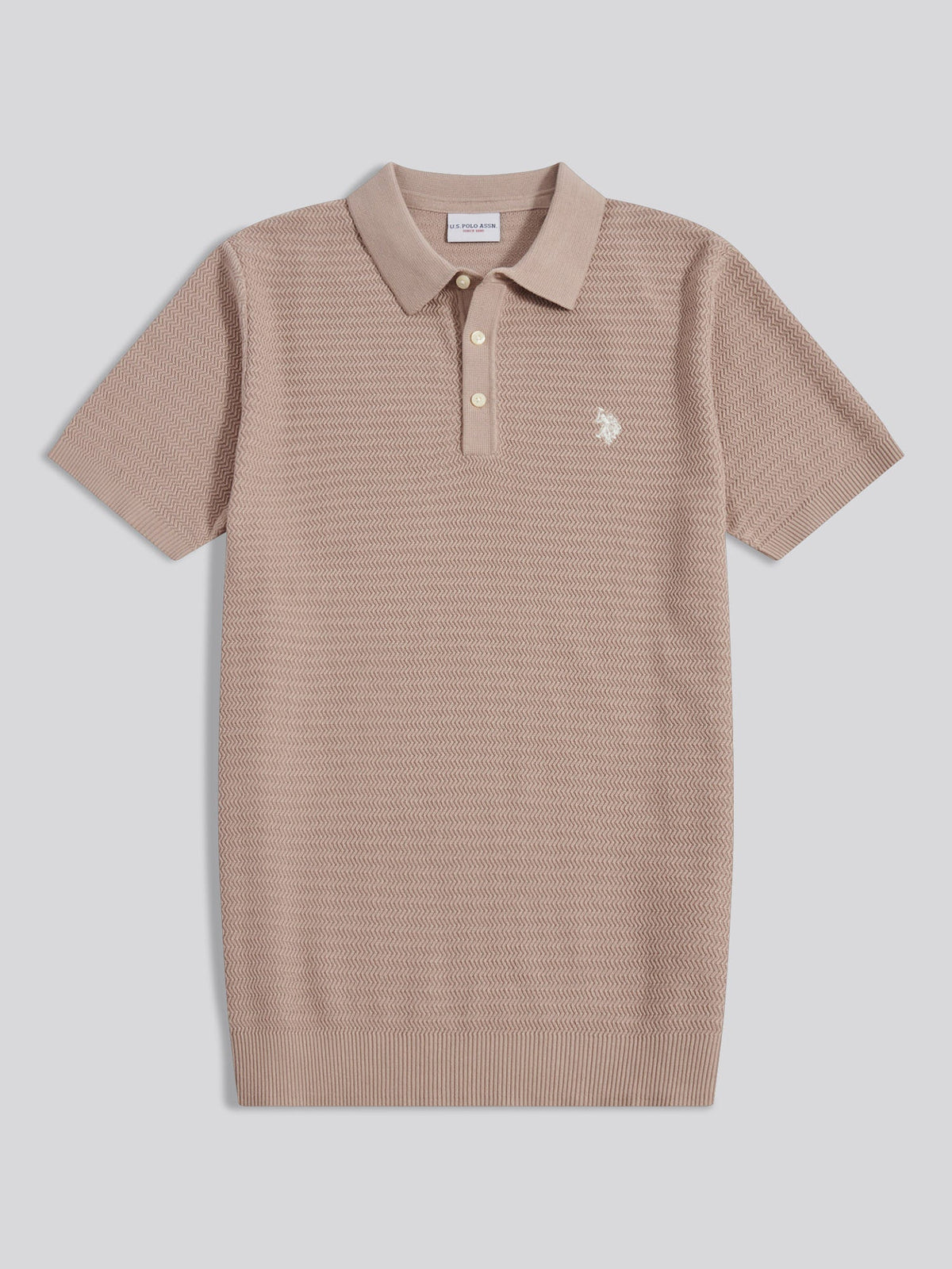 Mens Herringbone Texture Knit Polo Shirt Atmosphere