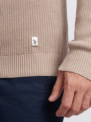 Mens Half Cardigan Stitch Knit Funnel in Atmosphere