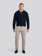 Mens Half Cardigan Stitch Knit Funnel in Dark Sapphire Navy