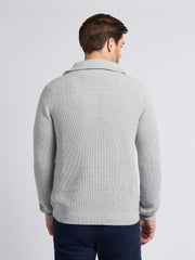 Mens Half Cardigan Stitch Knit Funnel in Mid Grey Marl