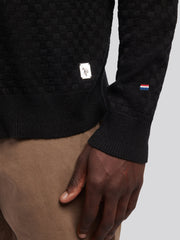 Mens Smart Checkerboard Zip Through Funnel in Black