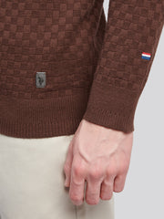 Mens Smart Checkerboard Zip Through Funnel in Chocolate Martini