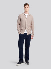 Mens Check Texture Button Thru Long Sleeve Polo Shirt in Atmosphere