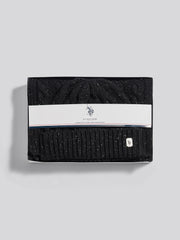 Mens Cable Knit Beanie & Scarf Box Set in Black