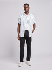 Mens Double Horsemen Checked Short Sleeve Shirt in Bright White