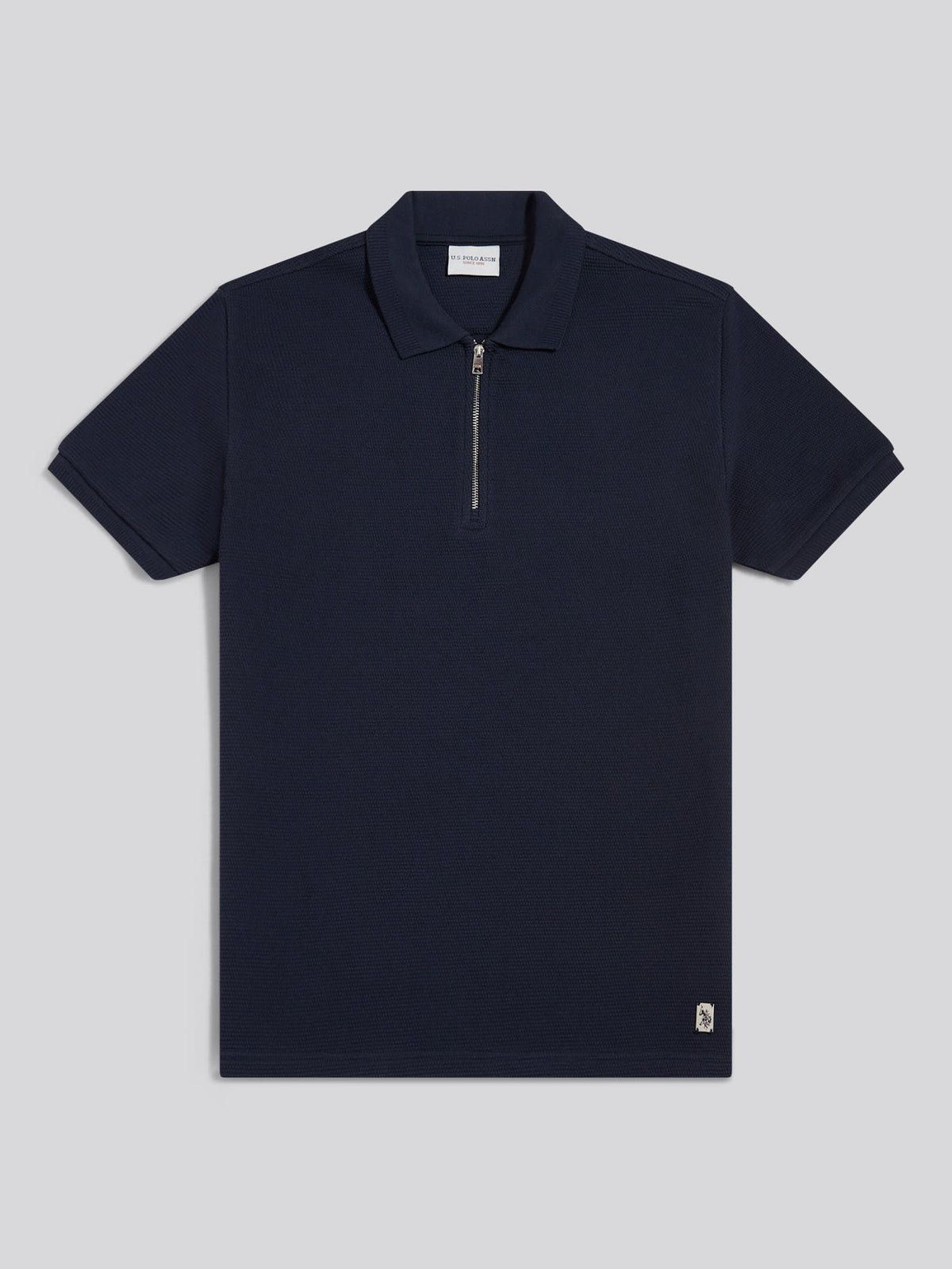 Mens Popcorn Texture Zip Polo Shirt Dark Sapphire Navy