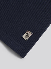 Mens Popcorn Texture Zip Polo Shirt Dark Sapphire Navy