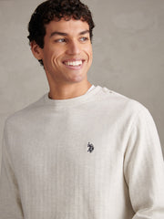 Mens Vertical Texture Double Horsemen Sweatshirt Light Grey Marl