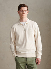 Mens Loopback Zip Polo Sweatshirt Whisper White