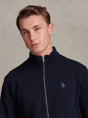Mens Herringbone Zip Funnel Sweatshirt Dark Sapphire Navy / Moonlight Blue DHM