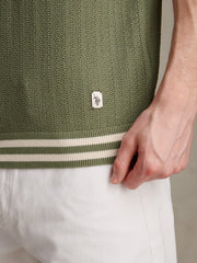 Mens Tipped Open Knit Polo Shirt Sea Spray