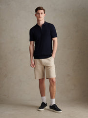 Mens Smart Textured Knit Quarter Zip Polo Shirt Dark Sapphire Navy