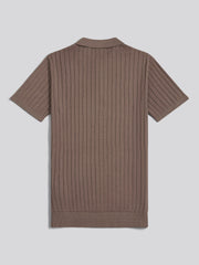 Mens Smart Textured Knit Quarter Zip Polo Shirt Walnut