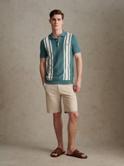 Mens Tonal Vertical Stripe Knit Polo Shirt Arctic