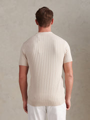 Mens Zip Knit Short Sleeve Polo Shirt Beige
