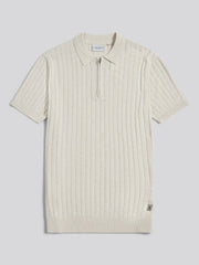 Mens Zip Knit Short Sleeve Polo Shirt Birch Marl