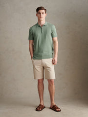 Mens Wide Texture Zip Knit Polo Shirt Green Bay