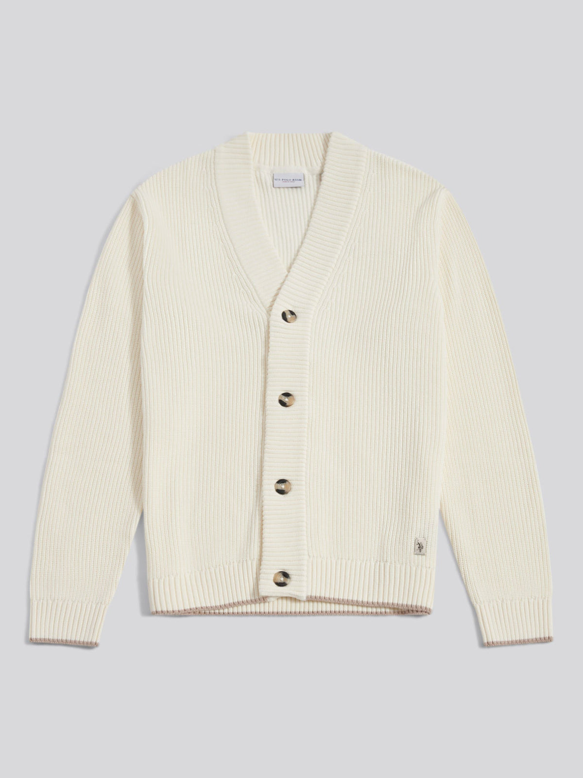 Mens Open Collar Knitted Cardigan Whisper White