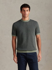 Mens Cotton Vertical Texture Knit T-Shirt Sea Spray