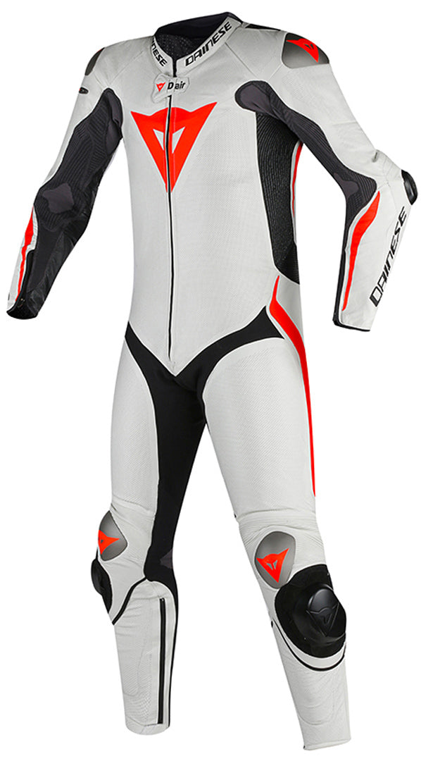 Mugello R One Piece Motorcycle Leather Suit White / Red Flourcent