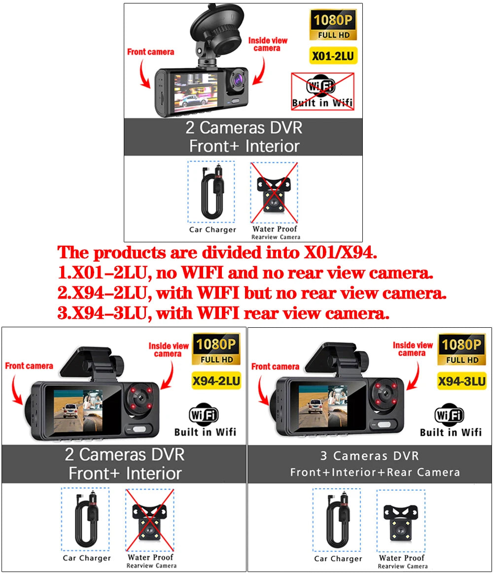 NEW 1080P HD WIFI 2/3Camera Dash Cam For Car Camera Video Recorder Car DVR Front Rear View Camera Night Vision Car Accessories