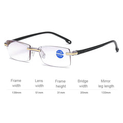 Rimless Anti Blue-ray Blue Film Lenses Presbyopic Glasses, +3.50D, +3.50D