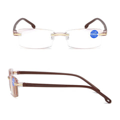 Rimless Anti Blue-ray Blue Film Lenses Presbyopic Glasses, +2.50D, +2.50D