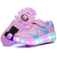 786 LED Light Ultra Light Rechargeable Double Wheel Roller Skating Shoes Sport Shoes, Size : 27, Size : 27